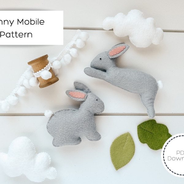 Bunny Mobile PDF Pattern/ Instant download/ Bunny mobile/ Rabbit Mobile/ Wool felt pattern/ Sewing pattern/ Hand sewing/ Baby nursery