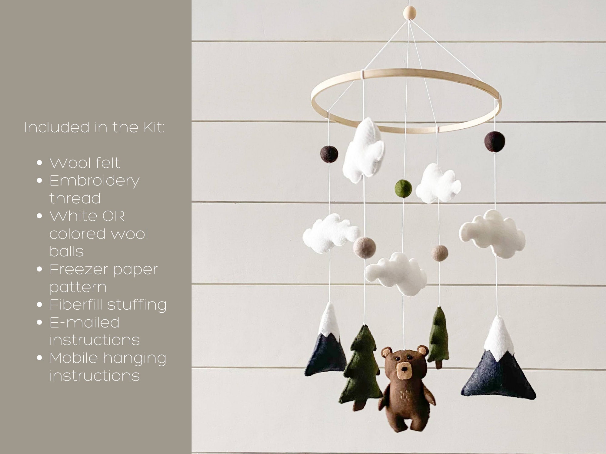 Bear and Mountains Mobile Kit / Baby Mobile / Felt Sewing Kit / Forest ...