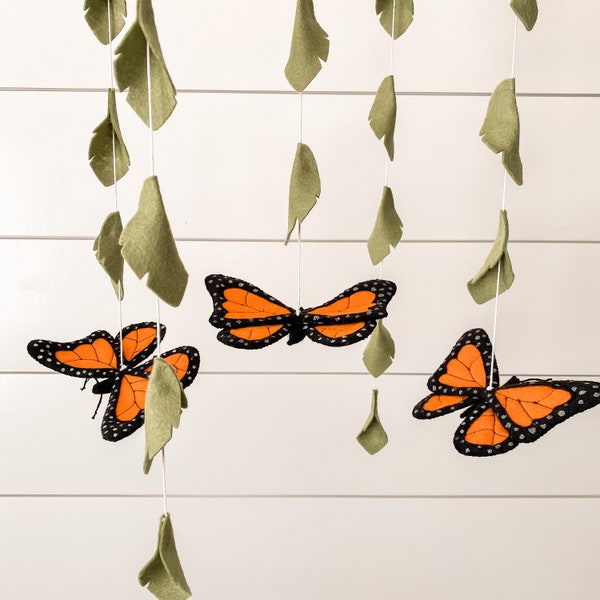 Butterfly Baby Mobile | Choose 3 Butterflies | Nature Themed Nursery | Felt Monarch Butterfly | Baby Crib Decor | Girl Baby Shower Gift