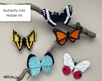 Butterfly Felt Mobile Kit | Nature Themed Nursery | Bright Butterfly Pattern | Butterfly Sewing Pattern | Butterfly Mobile | Baby Girl Gift