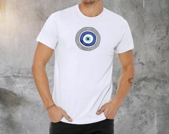 Greek Evil Eye T-Shirt: Mati Charm, Greek Key Design
