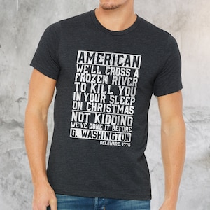 Sarcastic American History Tee: Frozen River Christmas Dark Grey Heather
