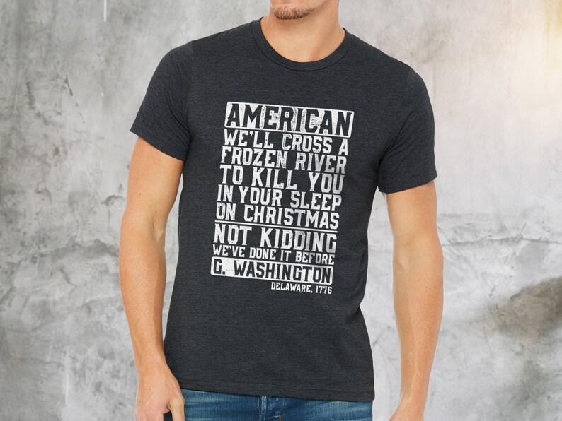 Sarcastic American History Tee: Frozen River Christmas Dark Grey Heather