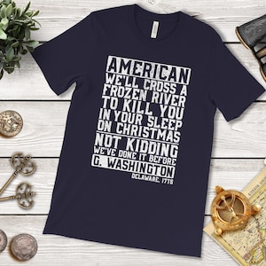 Sarcastic American History Tee: Frozen River Christmas Navy