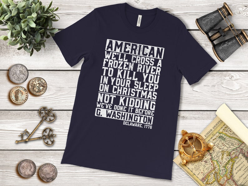 Sarcastic American History Tee: Frozen River Christmas Navy