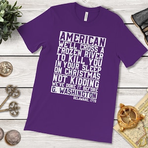 Sarcastic American History Tee: Frozen River Christmas Team Purple