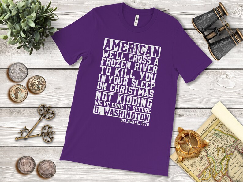 Sarcastic American History Tee: Frozen River Christmas Team Purple