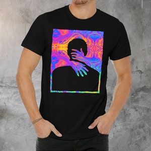 Psychedelic Galaxy Hug T-shirt: Neon Trippy Festival Tee