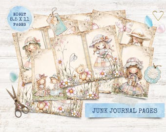 Kit para Diário Cottage Girls - Download Digital Shabby Chic - Inspirado em Holly Hobbie - Essenciais para Scrapbooking