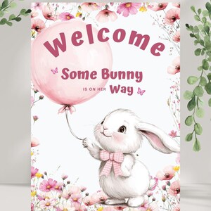 Bunny Baby Shower Welcome Sign: Floral Rabbit Theme (Printable)