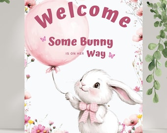 Bunny Baby Shower Welcome Sign: Floral Rabbit Theme (Printable)