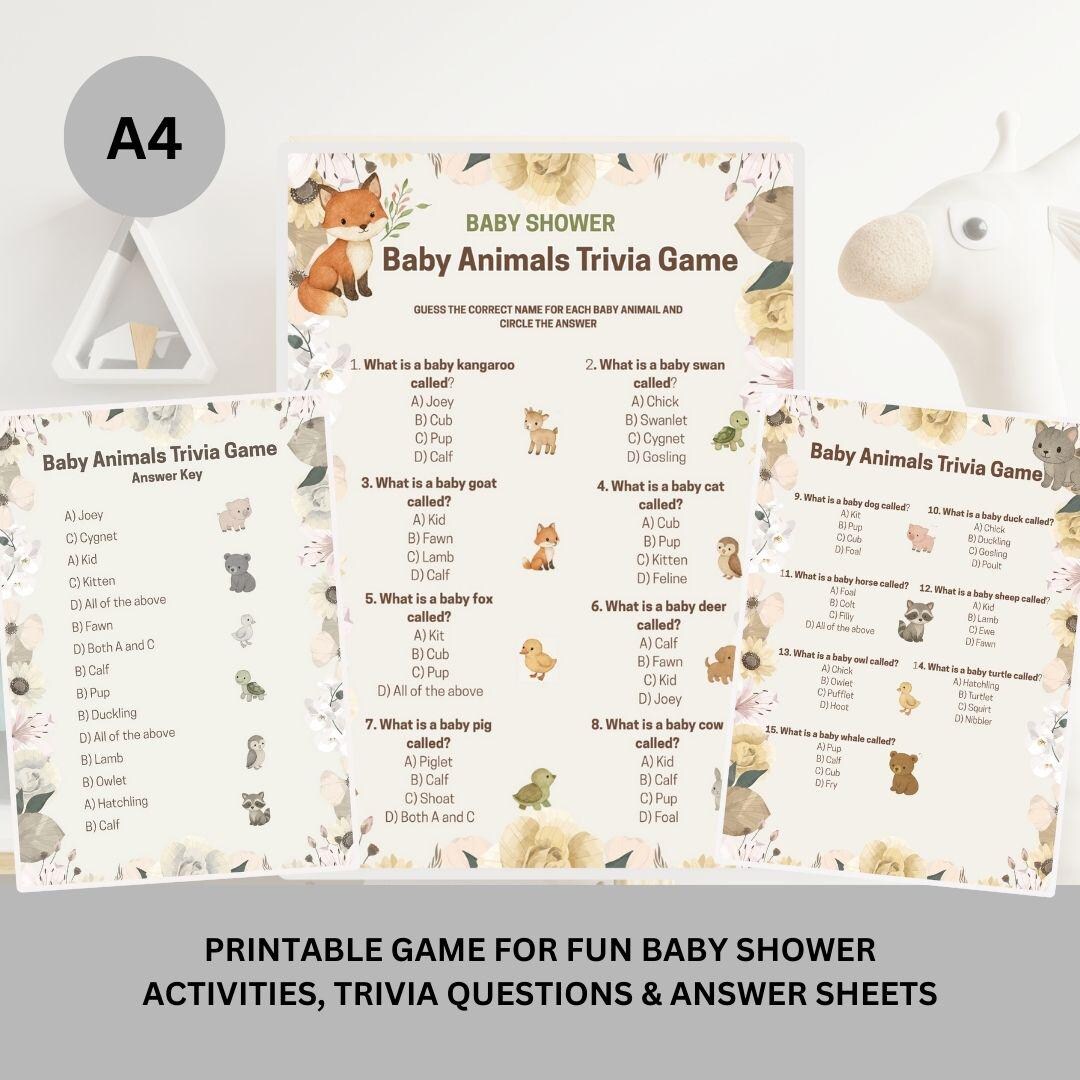 Printable Game for Fun Baby Shower Activities, Trivia Questions ...