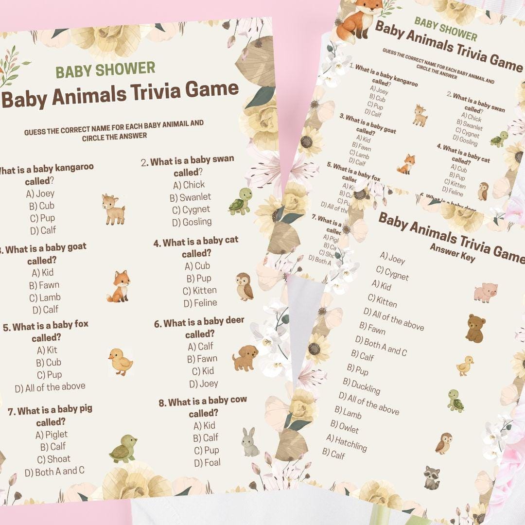Printable Game for Fun Baby Shower Activities, Trivia Questions ...