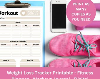 Workout Tracker Printable - Daily Exercise Log - Fitness Planner - Instant Download