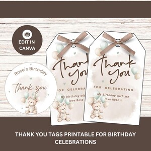 Birthday Thank You Tags: Editable Party Favor Labels (Digital Download)