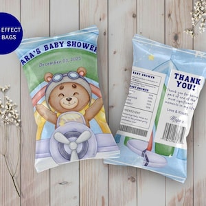 Airplane Baby Shower Chip Bag Template: Editable Favor (Digital Download)