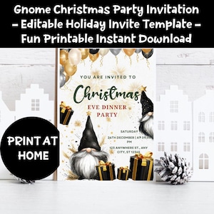 Gnome for the Holidays Invitation - Editable Christmas Party Template - Fun Printable Instant Download