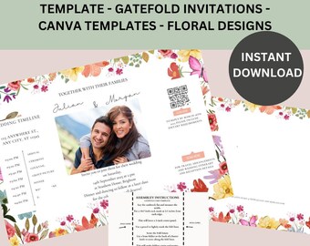 Wildflower Wedding Invitation Template - Gatefold Invitations - Canva Templates - Floral Designs