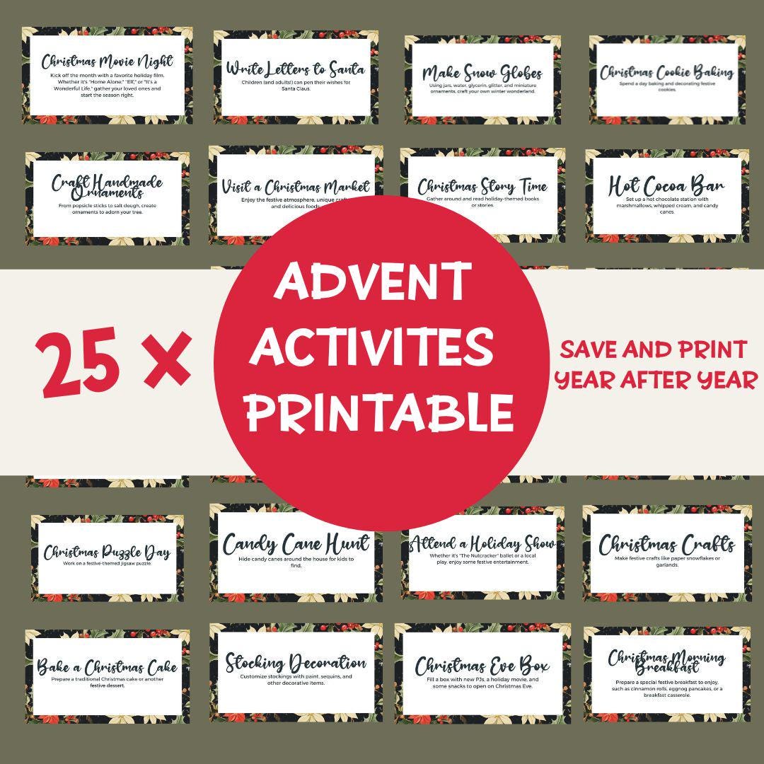 Printable Advent Calendar for Children - Christmas Activities, Advent ...