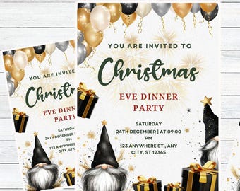 Gnome for the Holidays Invitation - Editable Christmas Party Template - Fun Printable Instant Download
