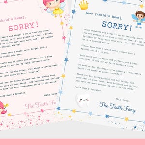 Carta de disculpa del Hada de los Dientes, Nota de olvido del Hada de los Dientes editable, Plantilla imprimible de perdón por llegar tarde para niños, Carta de disculpa para el Hada de los Dientes