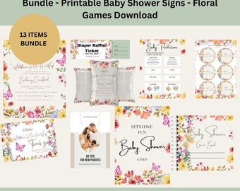 Wildblumen Baby Shower Spiele Bundle: Boho Floral Printables (Digitaler Download)