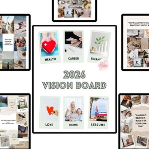 2026年ビジョンボード | ハイパーリンク付き | QRコード、名言集、ステッカー、切り抜き画像 | マニフェスト目標プランナー | Canvaテンプレート