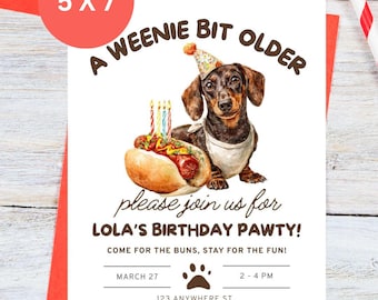 Hot Dog Birthday Invitation: Weenie Bit Older, Editable Template (Digital Download)