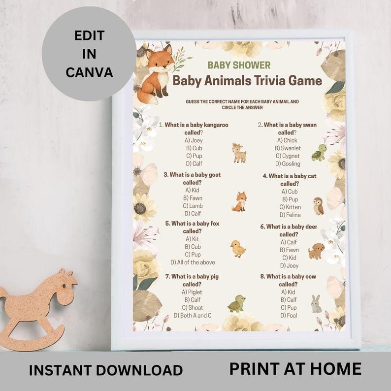 Printable Game for Fun Baby Shower Activities, Trivia Questions ...