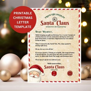 Carta con el botón perdido de Papá Noel • Carta personalizada A4 imprimible • Magia de Nochebuena • Descarga instantánea