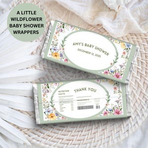 Little Wildflower Baby Shower Wrappers, Floral Party Decor, Customizable Favors, Instant Download Templates