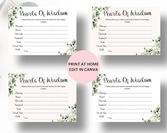 Pearls of Wisdom Advice Cards - Bridal Shower Decor - Editable Template - Digital Download