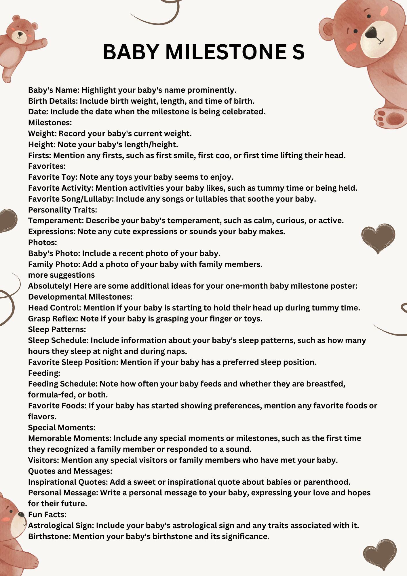 Baby Monthly Milestone Board Personalized - All About Me Printable Template  - Editable Childcare Form - Etsy, image size:1414x2000