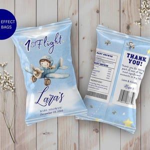 Airplane Baby Shower Chip Bag Template, Editable Snack Pouch, Printable Party Favor, Custom Labels for Kids