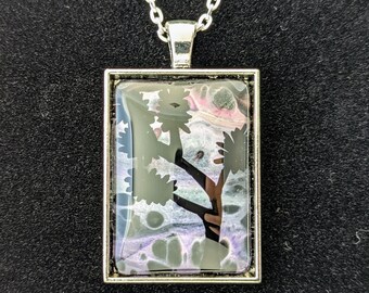 Joshua Tree Almost Night Pendant Necklace, Pink, Purple, Black, Silver Chain