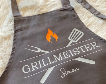 Personalized BBQ Apron “Grillmeister Deluxe” Apron for Men with Name Grilling Father’s Day Individual Birthday Gift for Men