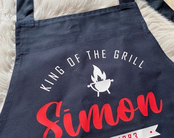 Personalisierte Grillschürze „King of the Grill“ Schürze für Männer mit Name Grillen Vatertag individuelles Geburtstagsgeschenk für Männer