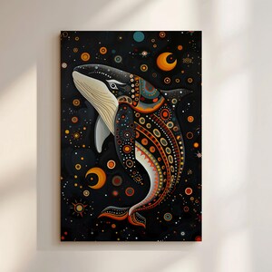 Black Killer Whale Canadian Aboriginal Print on Canvas, Bold Indigenous Style Wall Art Artwork, Perfect for Contemporary Dopamine Home Décor
