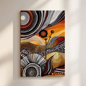 Aboriginal Australian Print on Canvas, Vibrant Beautiful Dreamtime Artwork Inspired by Indigenous Dot Painting Art for Unique Decor Gifts