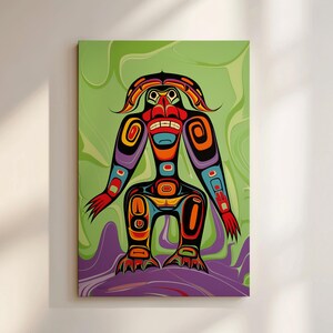 Abstract Canadian Aboriginal Style Canvas, Cultural Colorful Indigenous Art for Unique Wall Decor, Inuit Inspired Artwork Print for Decor