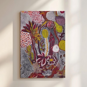 Pink Canvas Inspired by Aboriginal Artwork, Feminine Dot Painting Style Print, Australian Native Themed Wall Art, Whimsical Abstract Gift