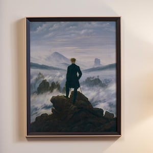 Wanderer Above the Sea of Fog Fine Art Print by Caspar David Friedrich, Romantic Landscape Poster for Classic and Dark Academia Decor