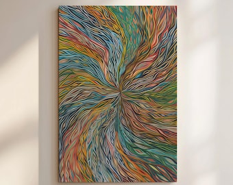 Colorful Canvas Inspired by Aboriginal Dot Painting Artwork, Abstract Australian Indigenous Style Print, Contemporary Wall Art & Home Decor