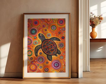 DIGITAL Turtle Aboriginal Dot Painting Download - Authentic Indigenous Australian Art Print, Animal Poster Unique Wall Art for Home Decor