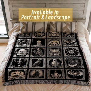 Halloween Woven Blanket 100% Cotton, Spooky Gothic Jacquard Throw