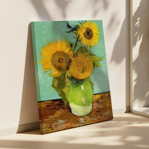 Sunflowers by Vincent Van Gogh Canvas Artwork, Classic Impressionist Art Reproduction, Home or Office Print Wall Decor, Housewarming Gift
