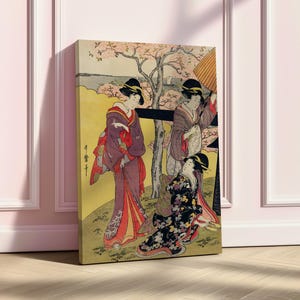 Gotenyama no Hanami Hidari Woodblock Print Canvas, Kitagawa Utamaro Edo Era Art, Bijin-ga Artwork for Home Decor, Unique Historical Gift