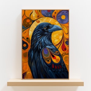 Bold Raven Indigenous Style Artwork, Colorfl Canadian Aboriginal Wall Art, Maximalist Bird Print for Home Decor, Dopamine Housewarming Gift