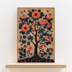 Vibrant Blooming Tree of Life Inspired by Indian Folk Art, Madhubani & Pichwai Styles Wall Decor, Contemporary Print Decor for Your Space