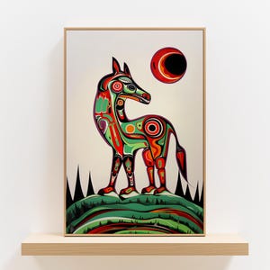 Authentic Aboriginal Art Style Print, Canadian Indigenous Animal Poster, First Nations Colorful Wall Art for Living Room, Inuit Art Gift